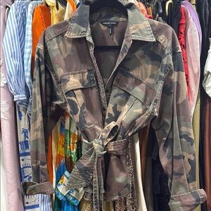 Marissa Webb Camouflage Belted Jacket